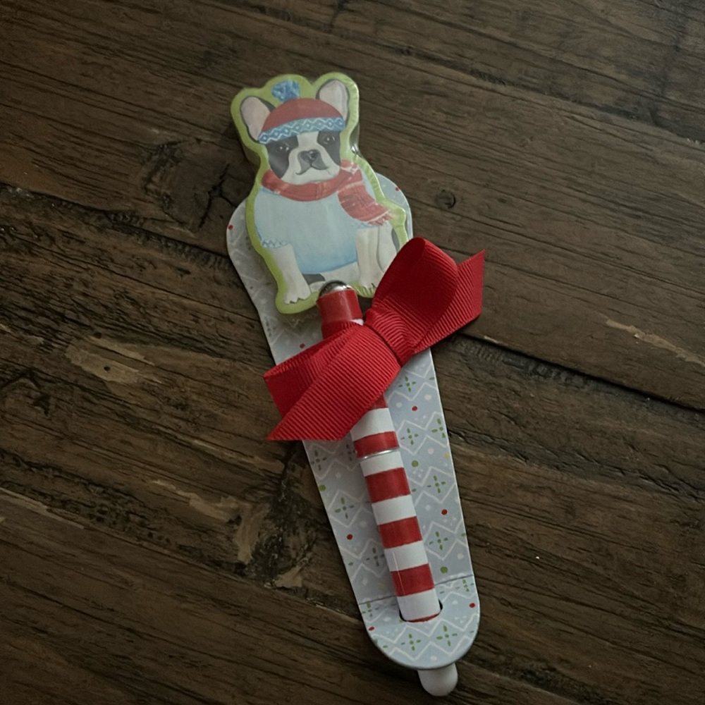 Boston terrier pen and paper Christmas set